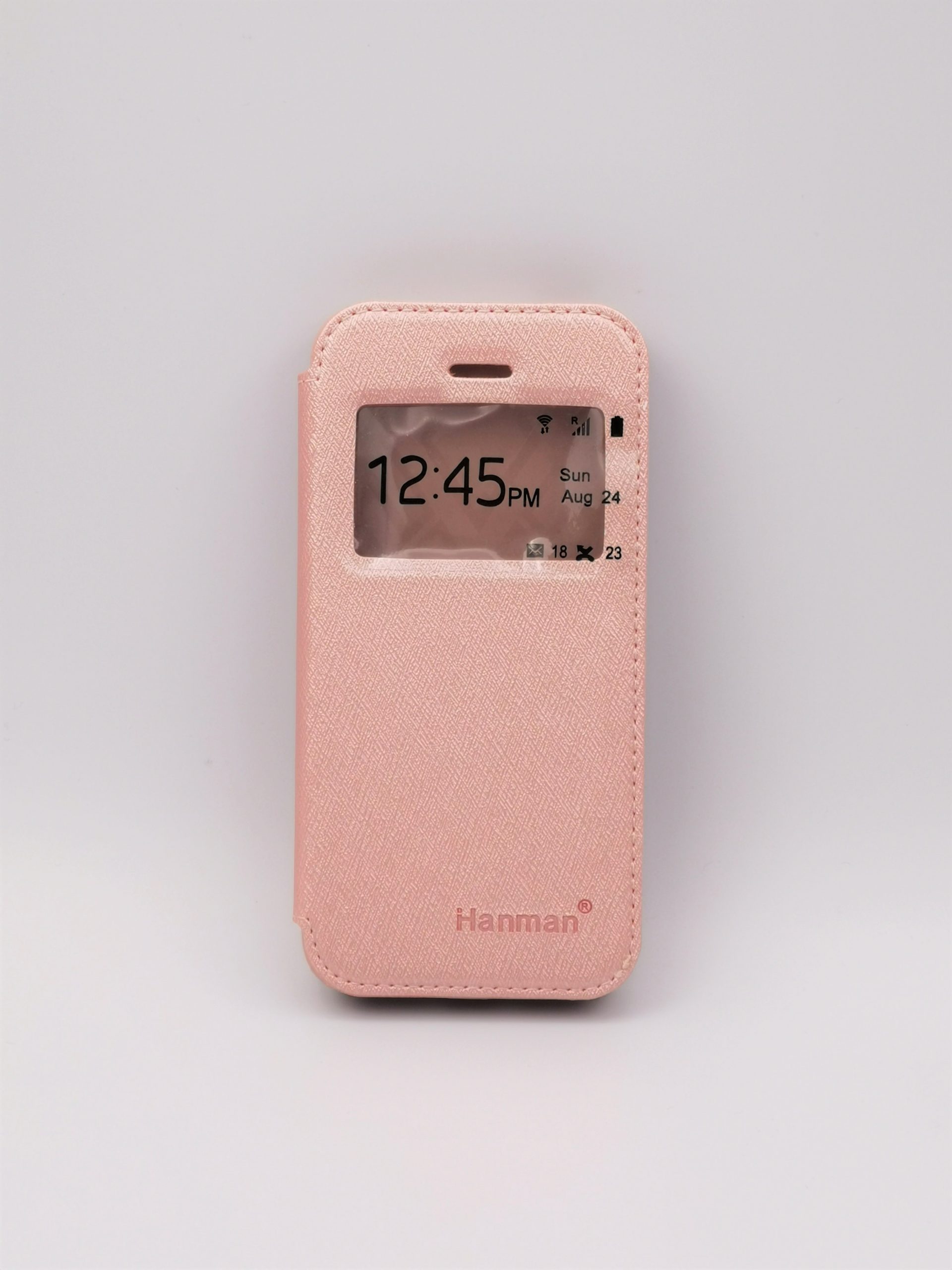 Coque rose similicuir rabat écran apparent Apple iPhone 5 avant