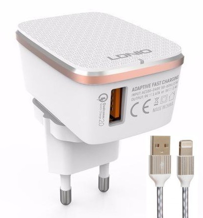 Adaptateur secteur - 1x USB + câble Lightning - 1