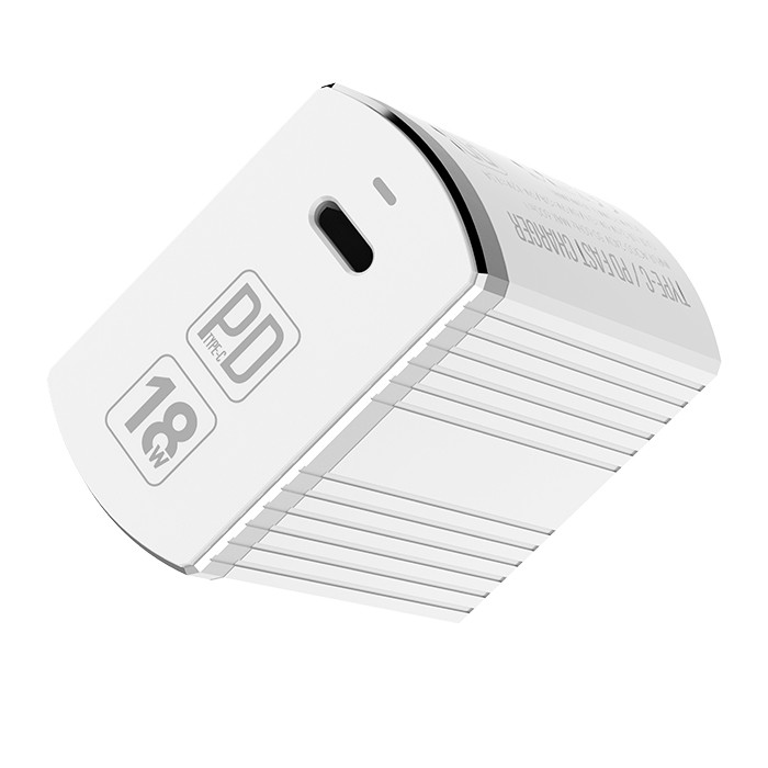 Adaptateur secteur usb-c 18w blanc charge rapide + câble usb-c/usb-c 1m