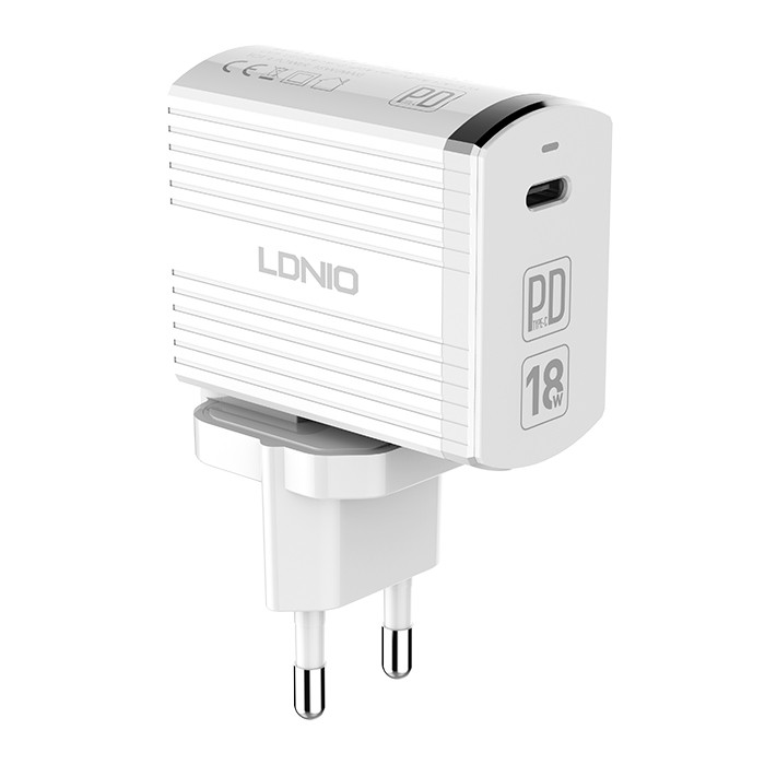 Adaptateur secteur usb-c 18w blanc charge rapide + câble usb-c/usb-c 1m