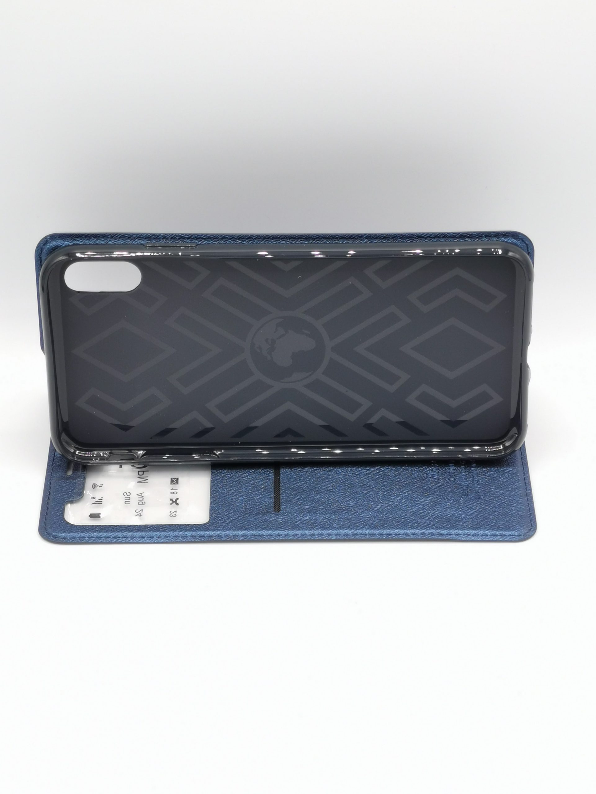 Coque anti-chocs simili cuir bleu à rabat écran visible iphone x/xs