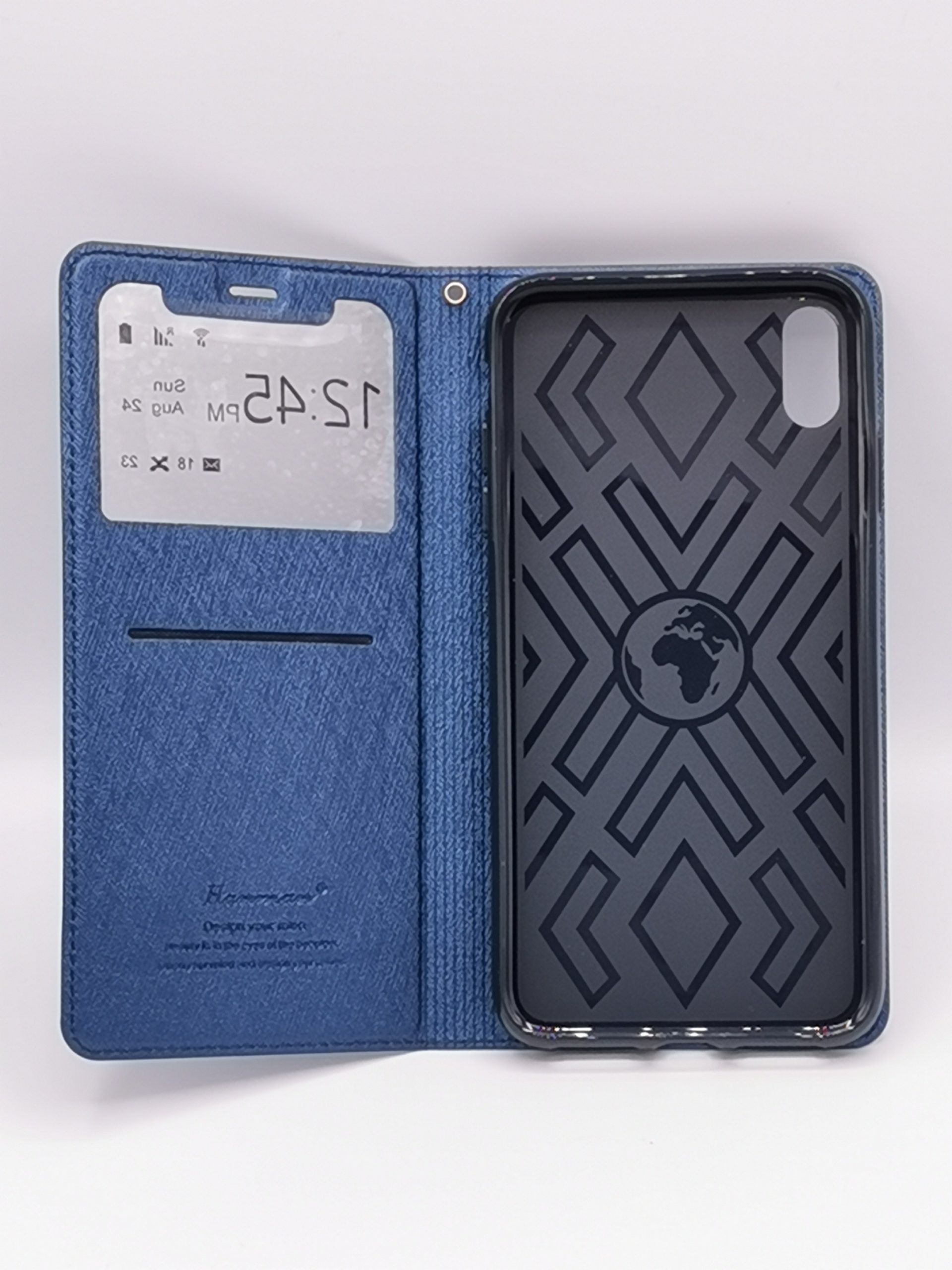 Coque anti-chocs simili cuir bleu à rabat écran visible iphone x/xs