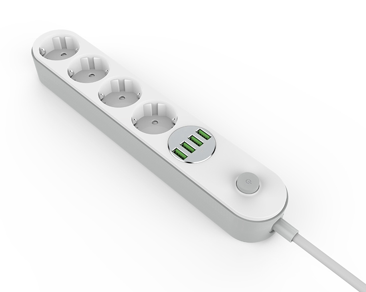 Bloc multiprise 4 USB et 4 prises blanc - 1
