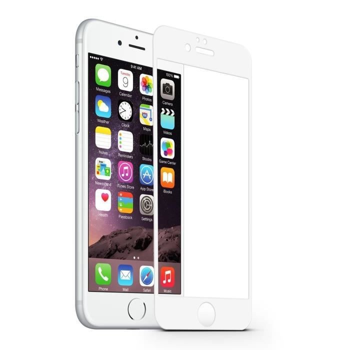 Verre trempé intégral ultra-résistant iphone 6 plus/6s plus contour blanc