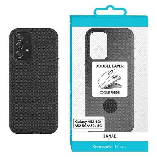 Coque double layer pour samsung galaxy a52 4g, a52 5g, noir