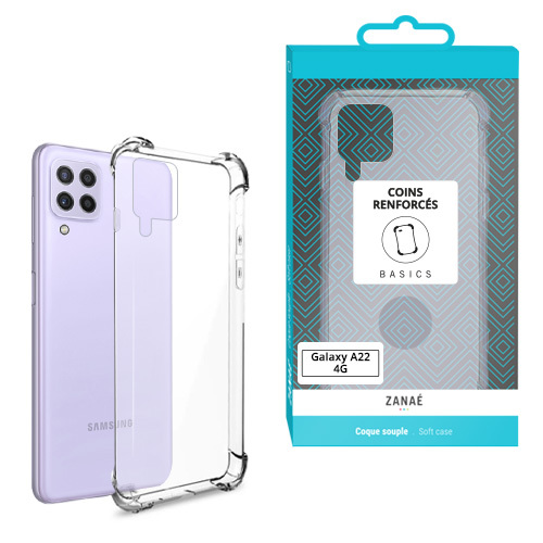 Coque silicone transparent avec coins renforces pour galaxy a22 4g, transparent