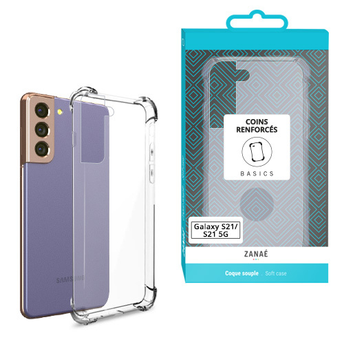 Coque silicone transparent avec coins renforces pour galaxy s21/s21 5g