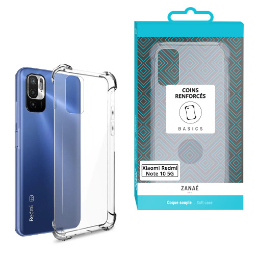 Coque silicone transparent avec coins renforces pour redmi note 10 5g, transparent