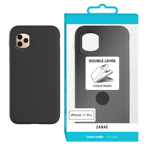 Coque double layer pour apple iphone 11 pro, noir
