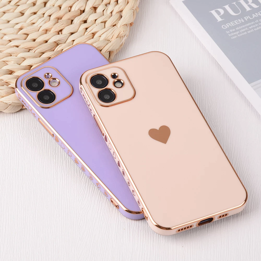 Etui souple pour iPhone 12, iPhone11, iPhone 13, Coque solide de Protection de lentille plaquée pour iPhone